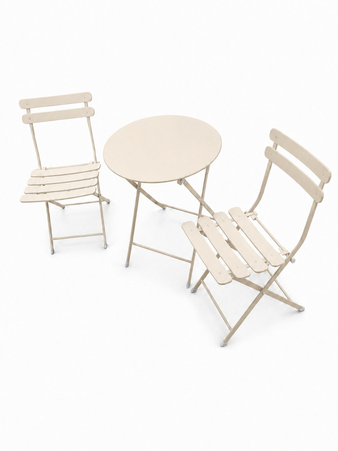 Beige cafeset i pulverlackat stål för balkong, altan och trädgård