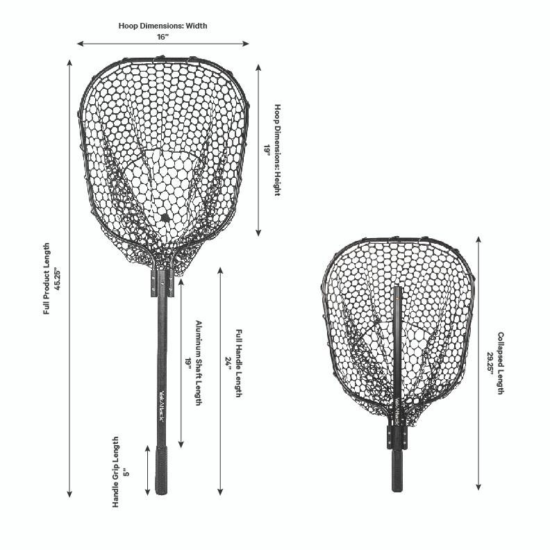 Yakattack 16” x 19” Landing Net with a 24” Long Telescoping Handle and Rubber Netting, Black - 10