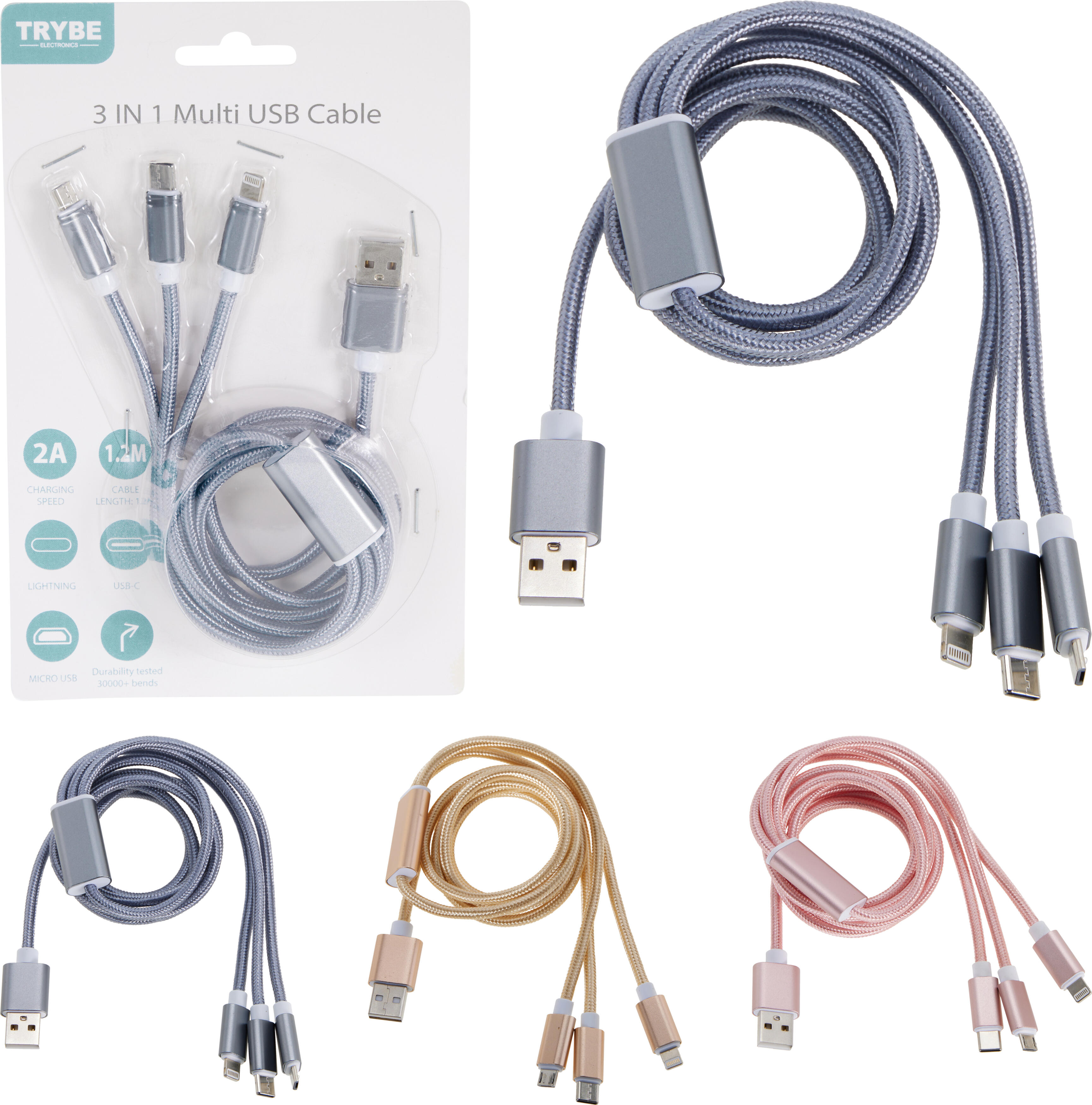 Laddkabel 3-i-1 1,2 m