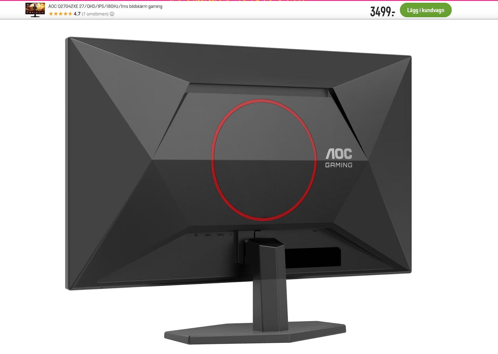 AOC 27"  QHD Gamingskärm | 2560x1440  | 180hz | 1ms | IPS | HDMI/DP |  - 3