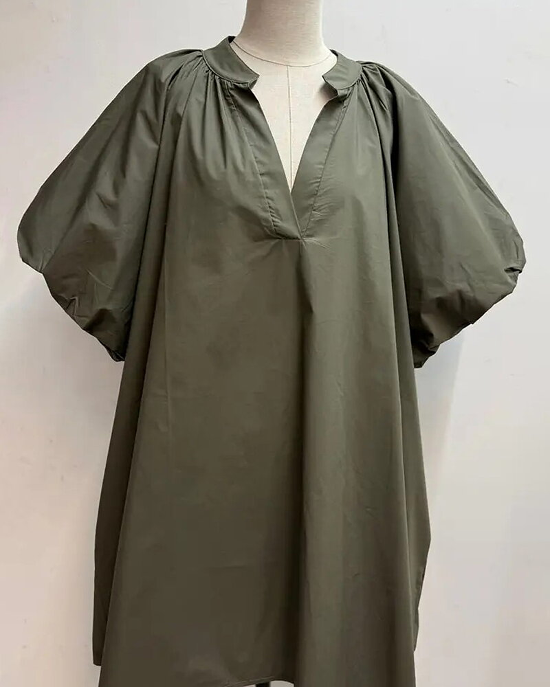 Klänning kort onesize puffärm khakigrön