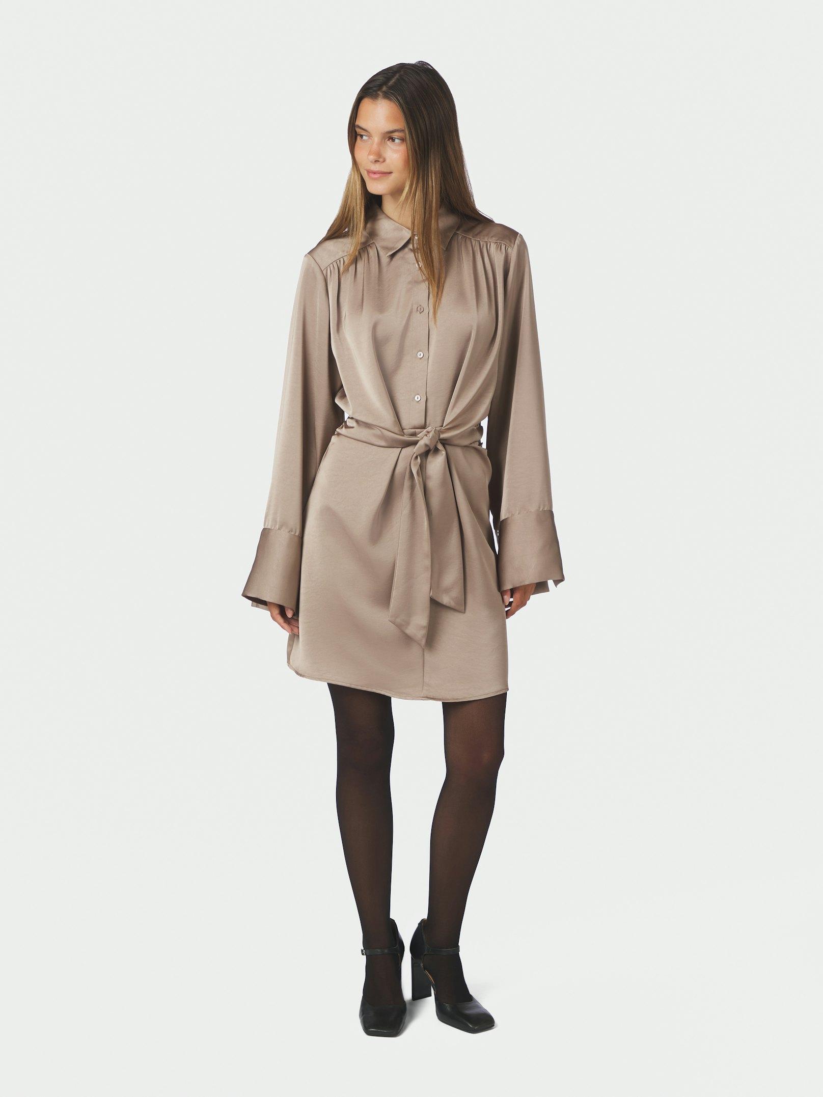 Biria Heavy Sateen Dress Dark Taupe - 3
