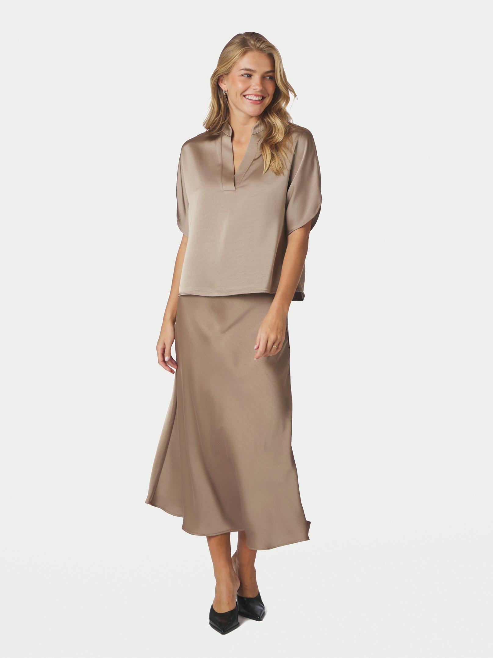 Anelle Heavy Sateen Blouse Dark Taupe - 5