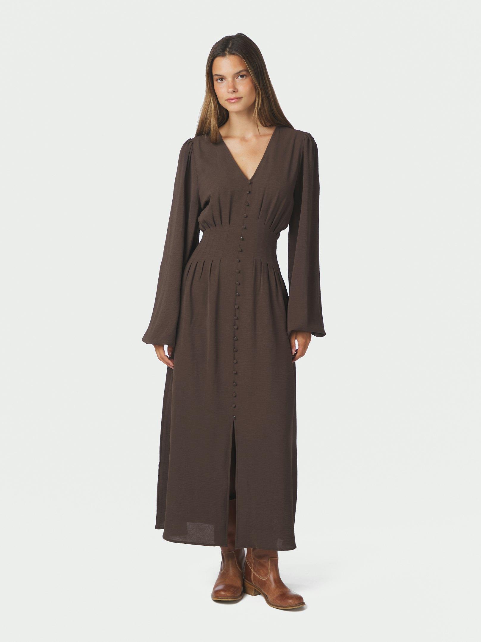 Annelie Solid Crepe Dress Dark brown - 3