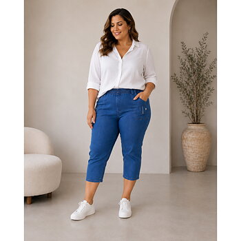Caprijeans med fickor, blå 