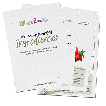 Förslag på ingredienser för den hemlagade hundmaten (pdf-fil för nedladdning)