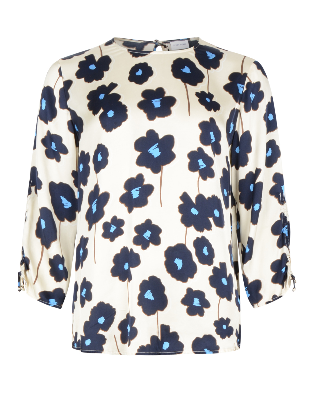 Blus dragsko i ärm blommig ljusbeige/blå