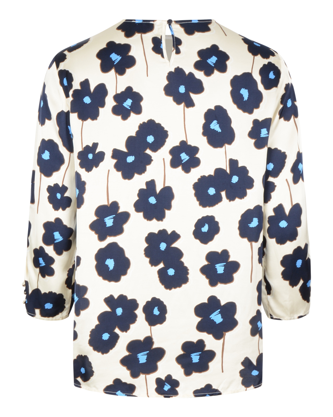 Blus dragsko i ärm blommig ljusbeige/blå - 2