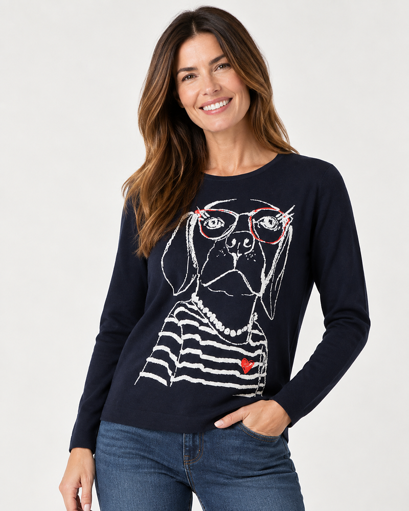 Jumper med hund marinblå