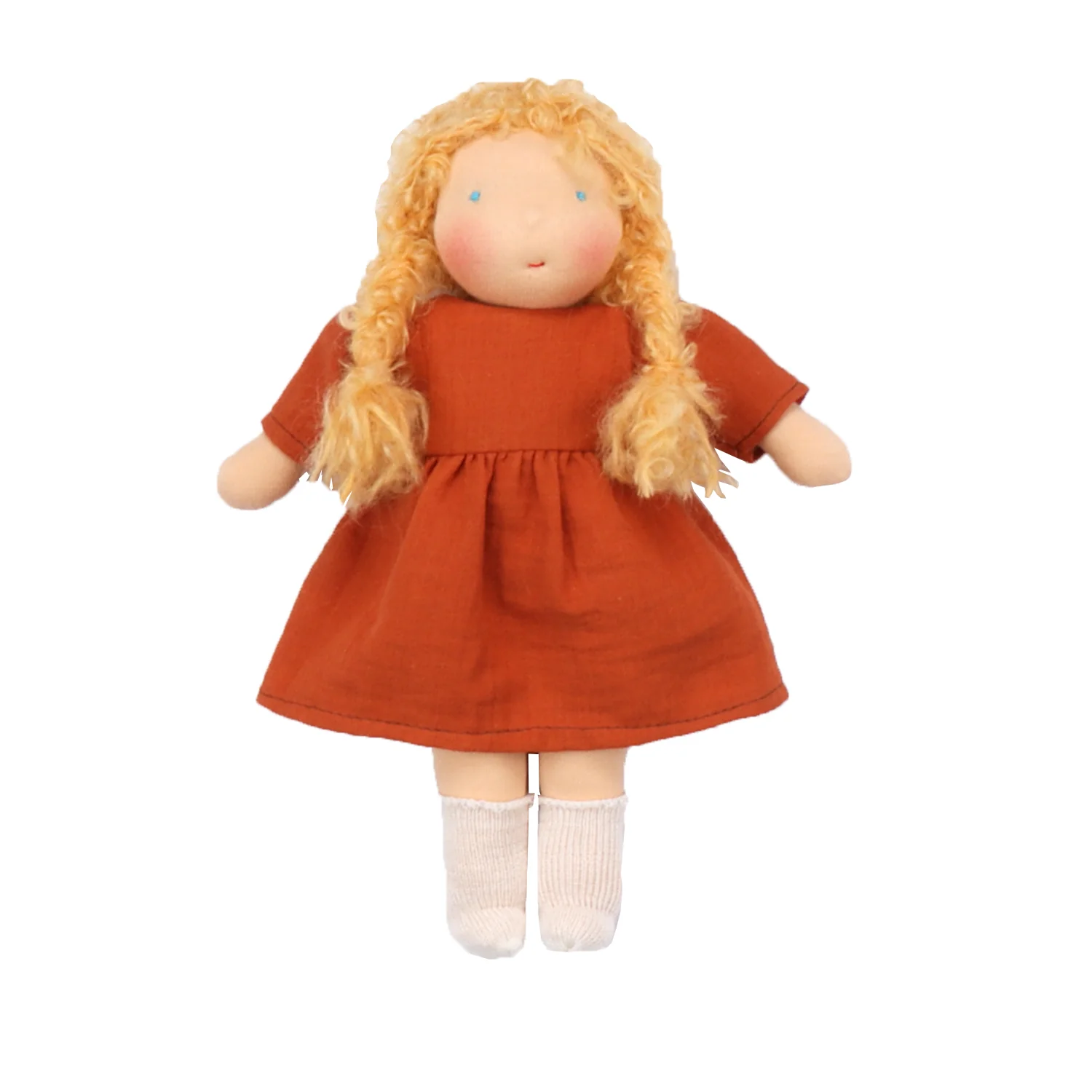 Chimpytoys Waldorfdocka Lisa (25 cm) – Rostfärgad klänning