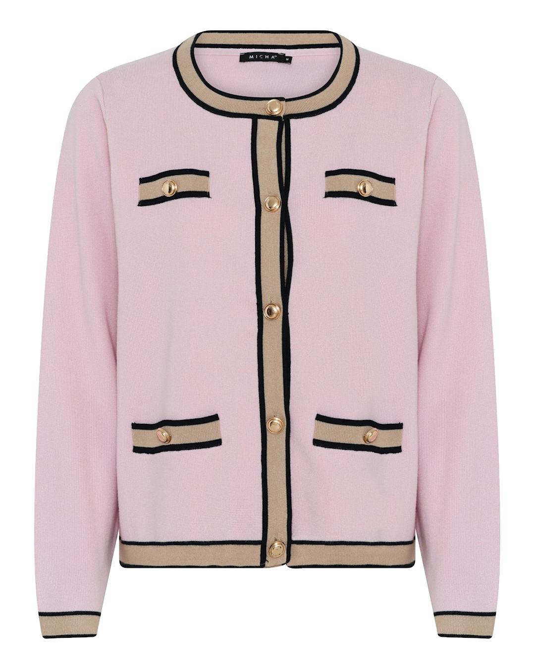 Kofta rosa med beige rand & guldknappar