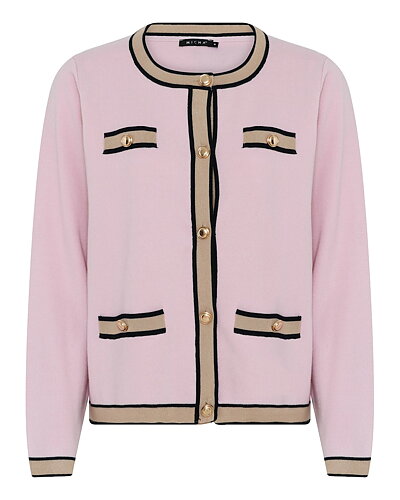 Kofta rosa med beige rand & guldknappar