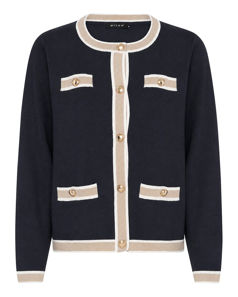 Kofta marin med beige rand & guldknappar