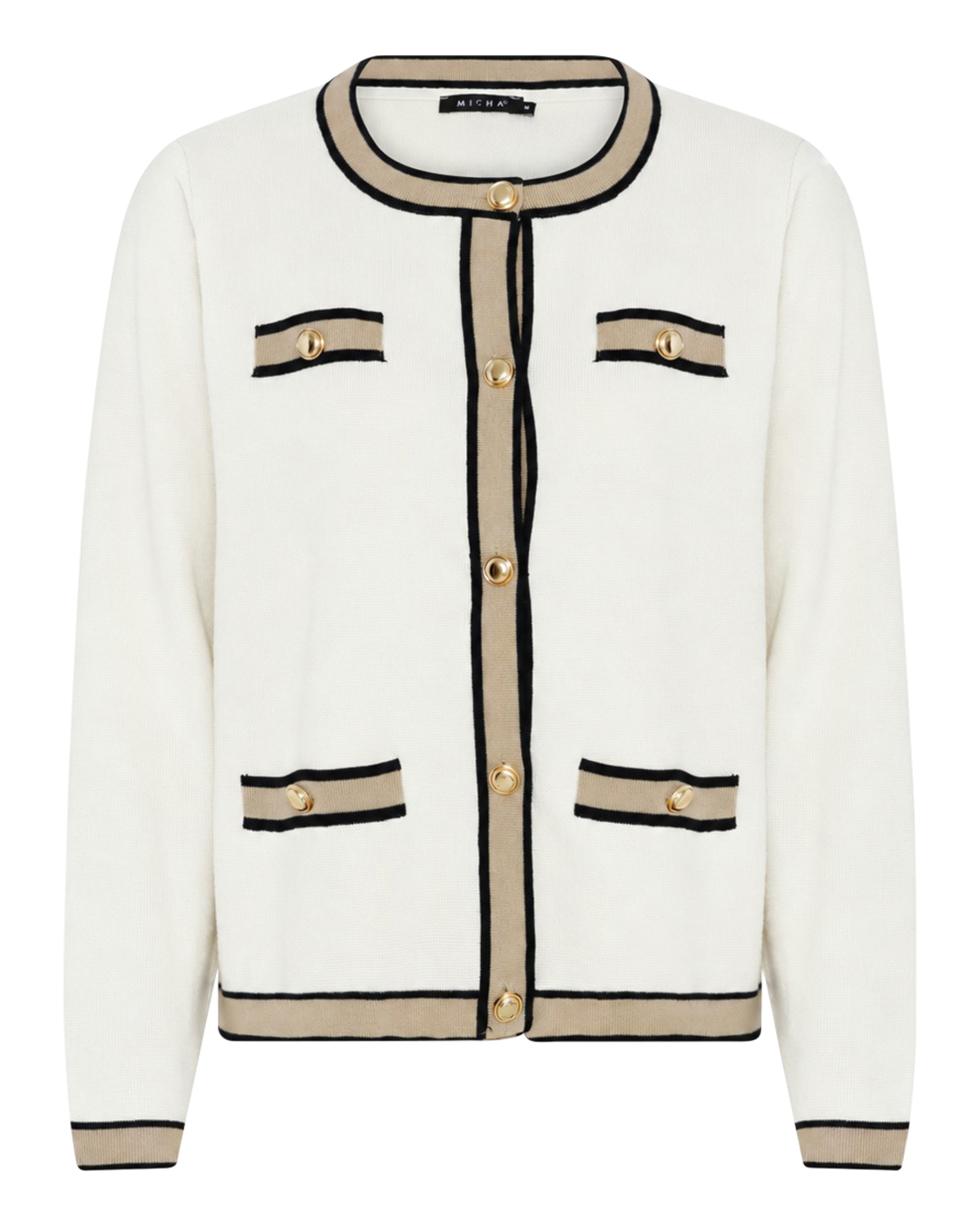 Kofta offwhite med beige rand & guldknappar