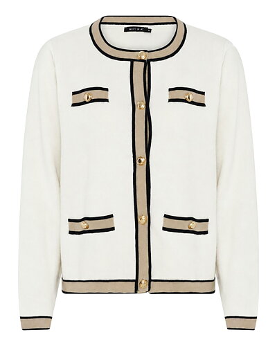 Kofta offwhite med beige rand & guldknappar
