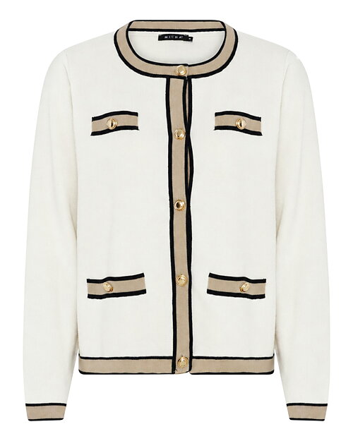 Kofta offwhite med beige rand & guldknappar