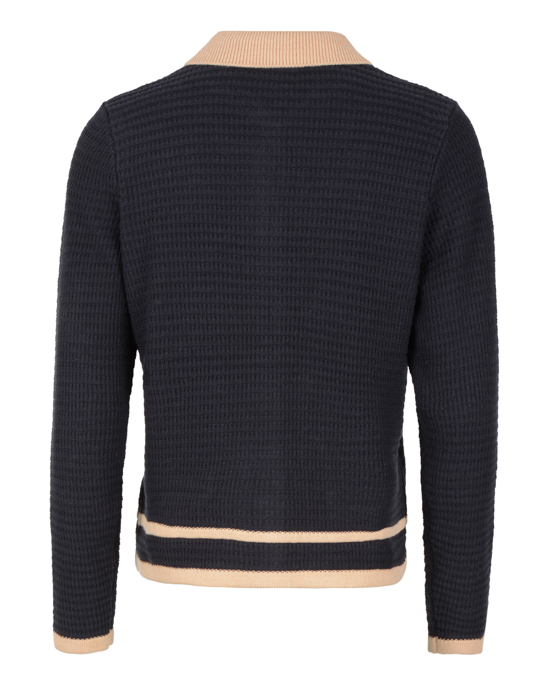 Kofta marinblå med krage i beige - 2