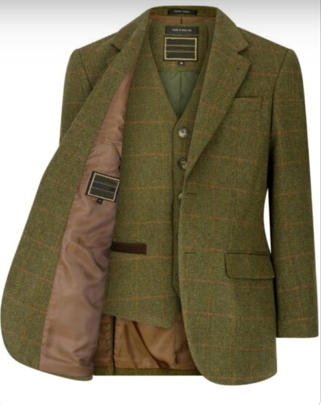  Engelsk Tweed - Derby Tweed Blazer med Väst- DARK SAGE