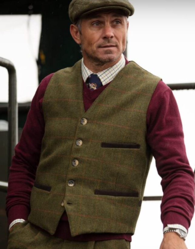  Engelsk Tweed - Derby Tweed Blazer med Väst- DARK SAGE - 4