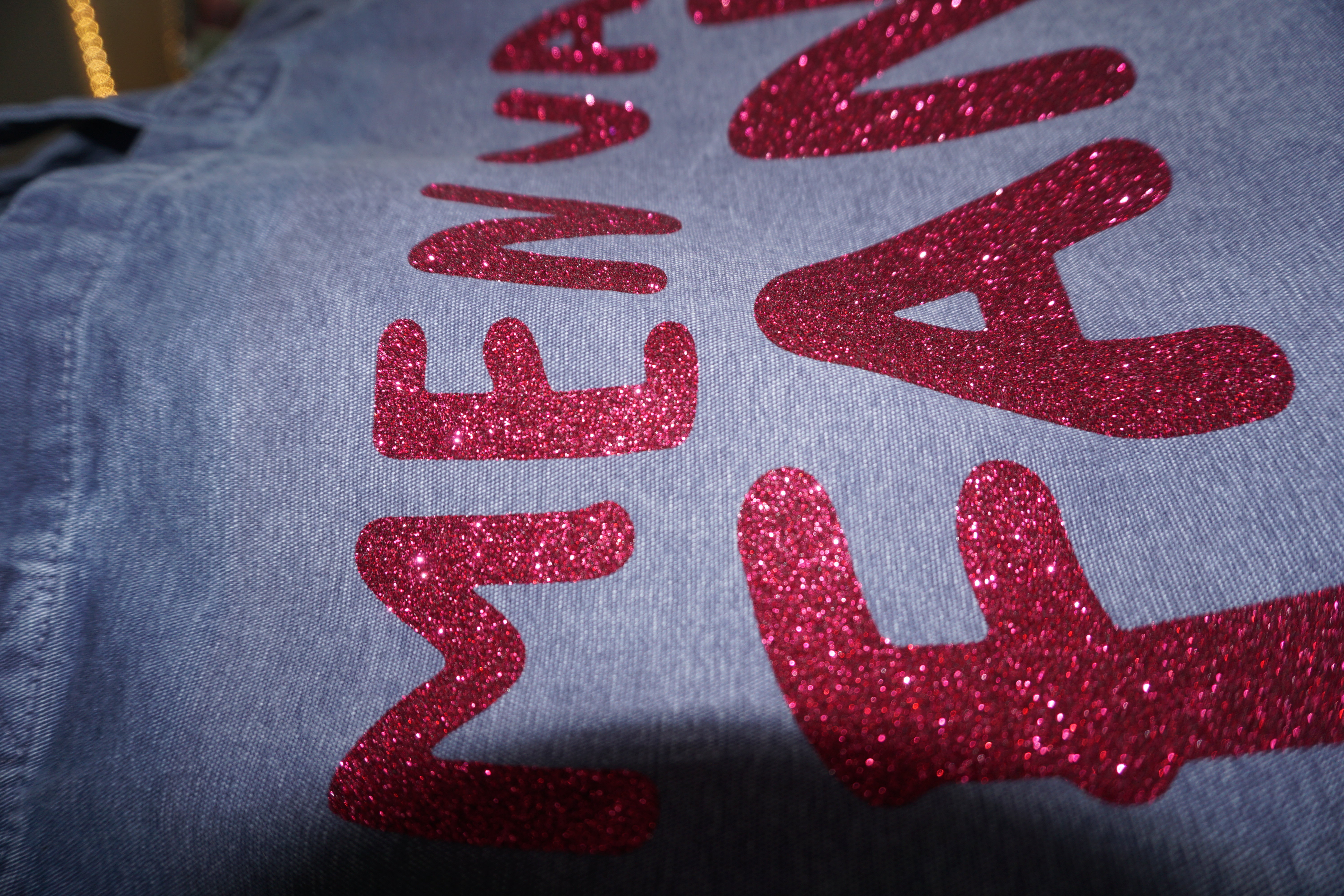 Tygkasse denimblå med cerise glitter - 2