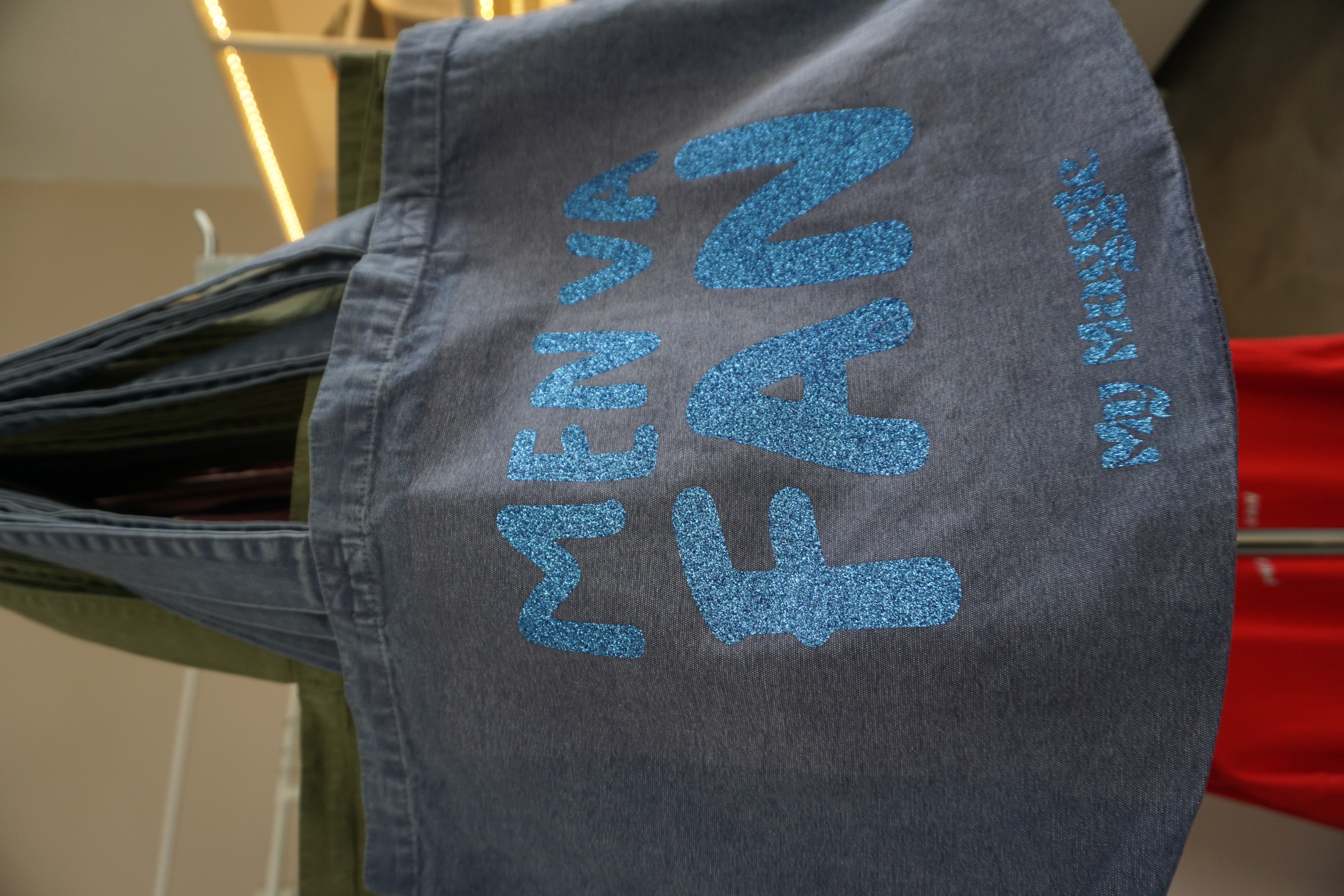 Tygkasse denimblå med blå glitter - 2