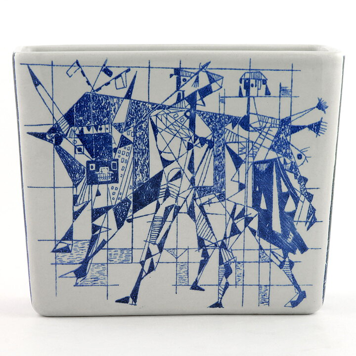 カールハリー・スタルハーネ Sevillaシリーズ ブロック型のベース 青色のキュービスティックなモチーフ (17/14cm) 1952年