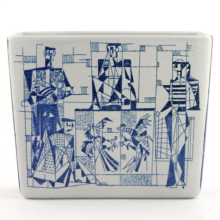 Carl-Harry Stålhane (Sevilla 1952) Block Vase with Blue Cubistic Motif 17/14 cm