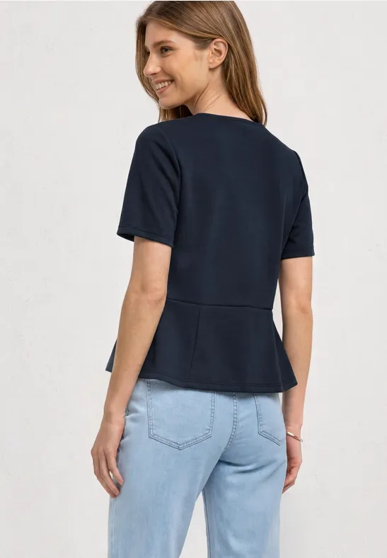 Shirt with volant bottom Darkest Blue Marinblå top med volang