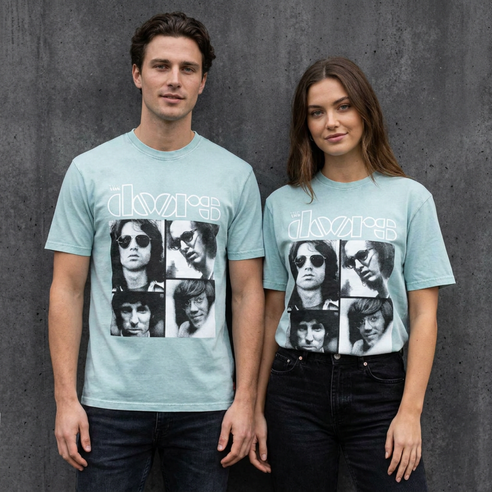 The Doors Unisex Premium T-shirt: Squares Wash (Grön)