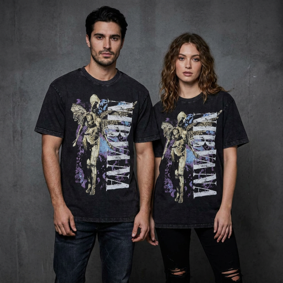 Nirvana Unisex Premium T-shirt: In Utero Angel Wash (Svart) (Ryggtryck)