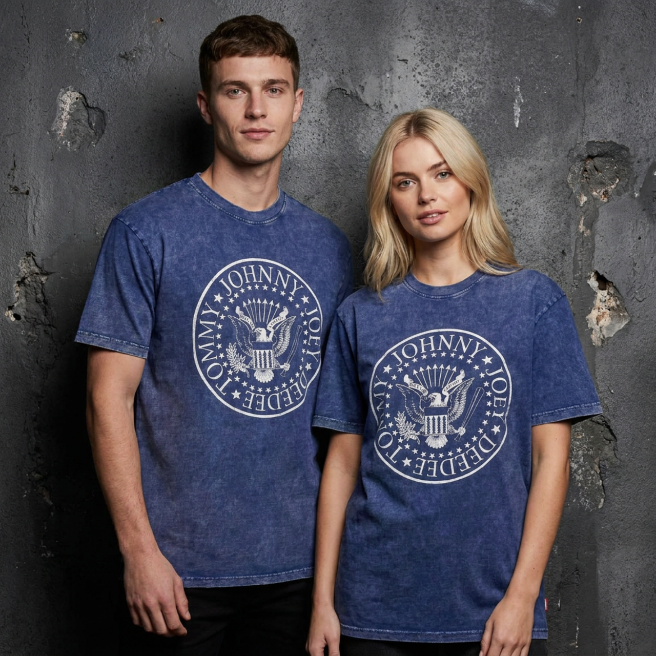 Ramones Unisex Premium T-shirt: Presidential Seal Wash (Blå) (Ryggtryck)