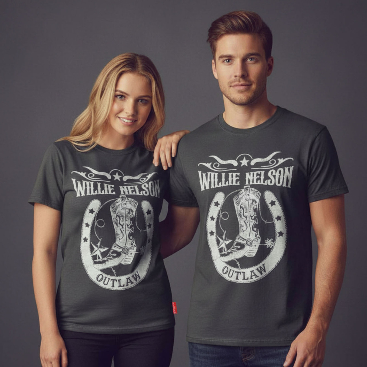 Willie Nelson Unisex Premium T-Shirt: Outlaw (Charcoal Grey)