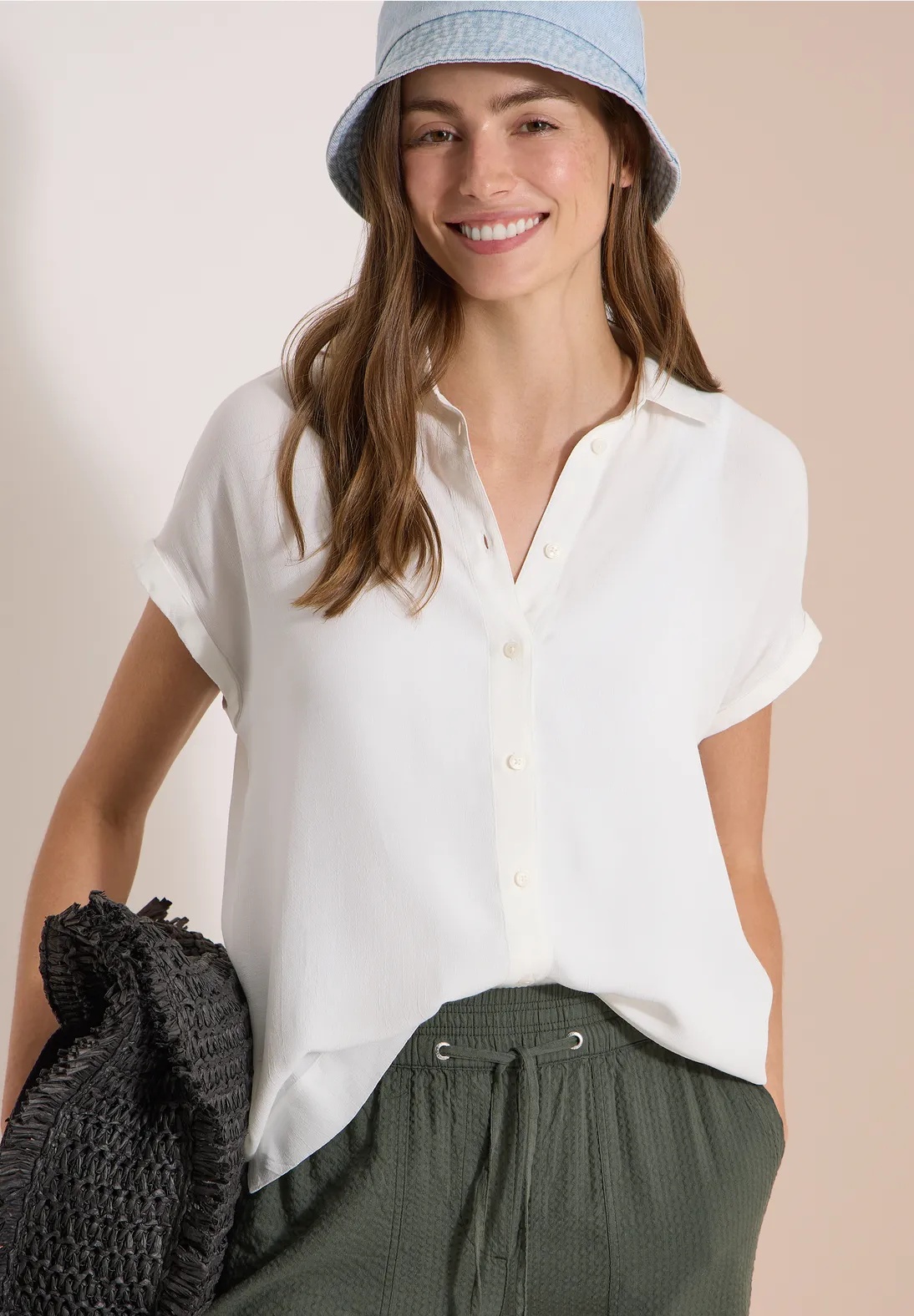 EOS Solid Shirt Collar Blouse - Offwhite - Cecil