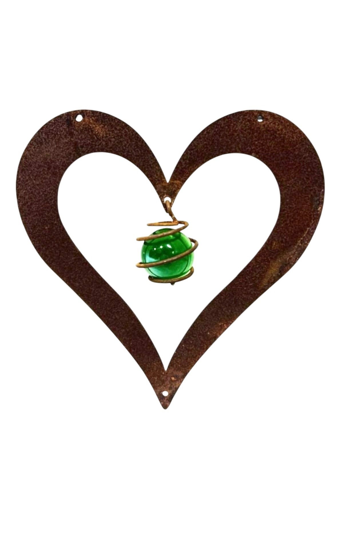 Heart-shaped sign with green glass ball and wire for reinforcement mesh - 14x14 cm
