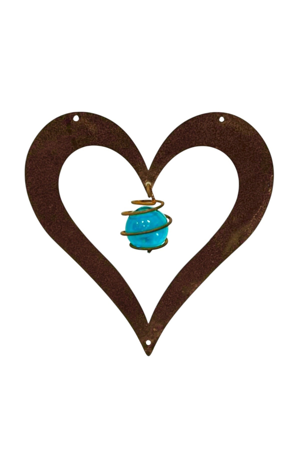 Heart-shaped sign with blue glass ball and wire for reinforcement mesh - 14x14 cm