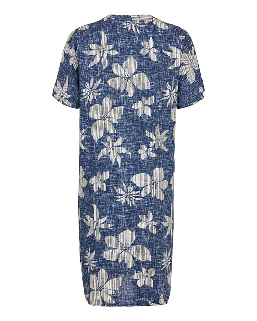 Klänning rak v-ringad blommig blå/offwhite - 3