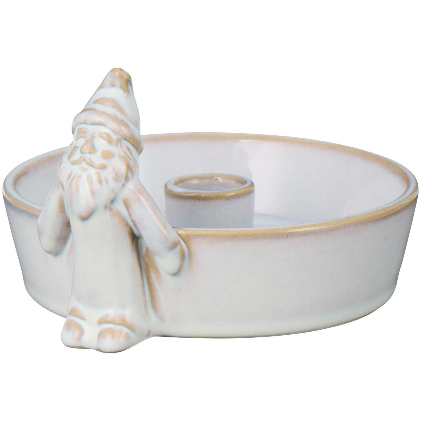 Candlestick - Bowl with Santa - White - 13,7x9x15 cm - 2