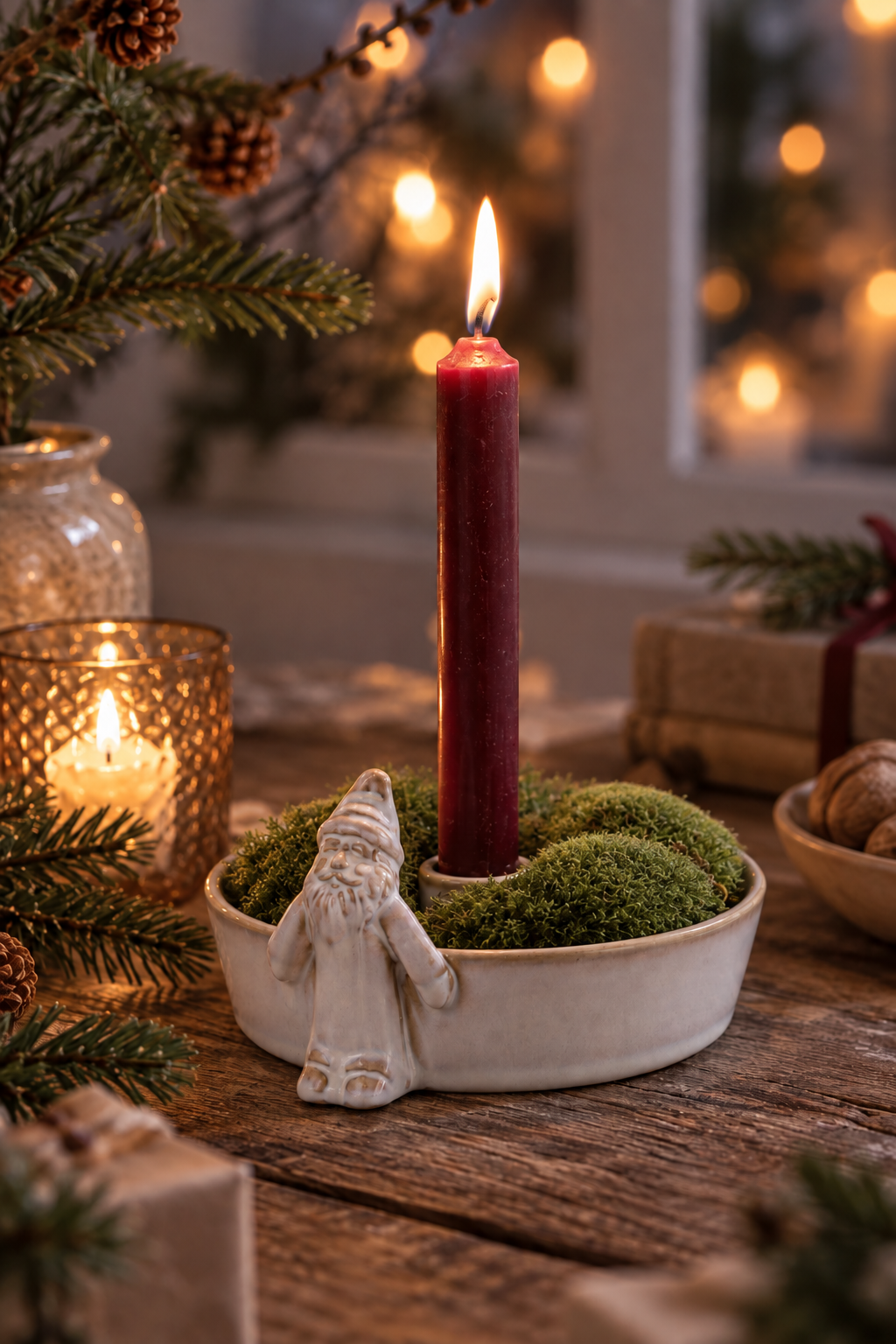 Candlestick - Bowl with Santa - White - 13,7x9x15 cm - 4
