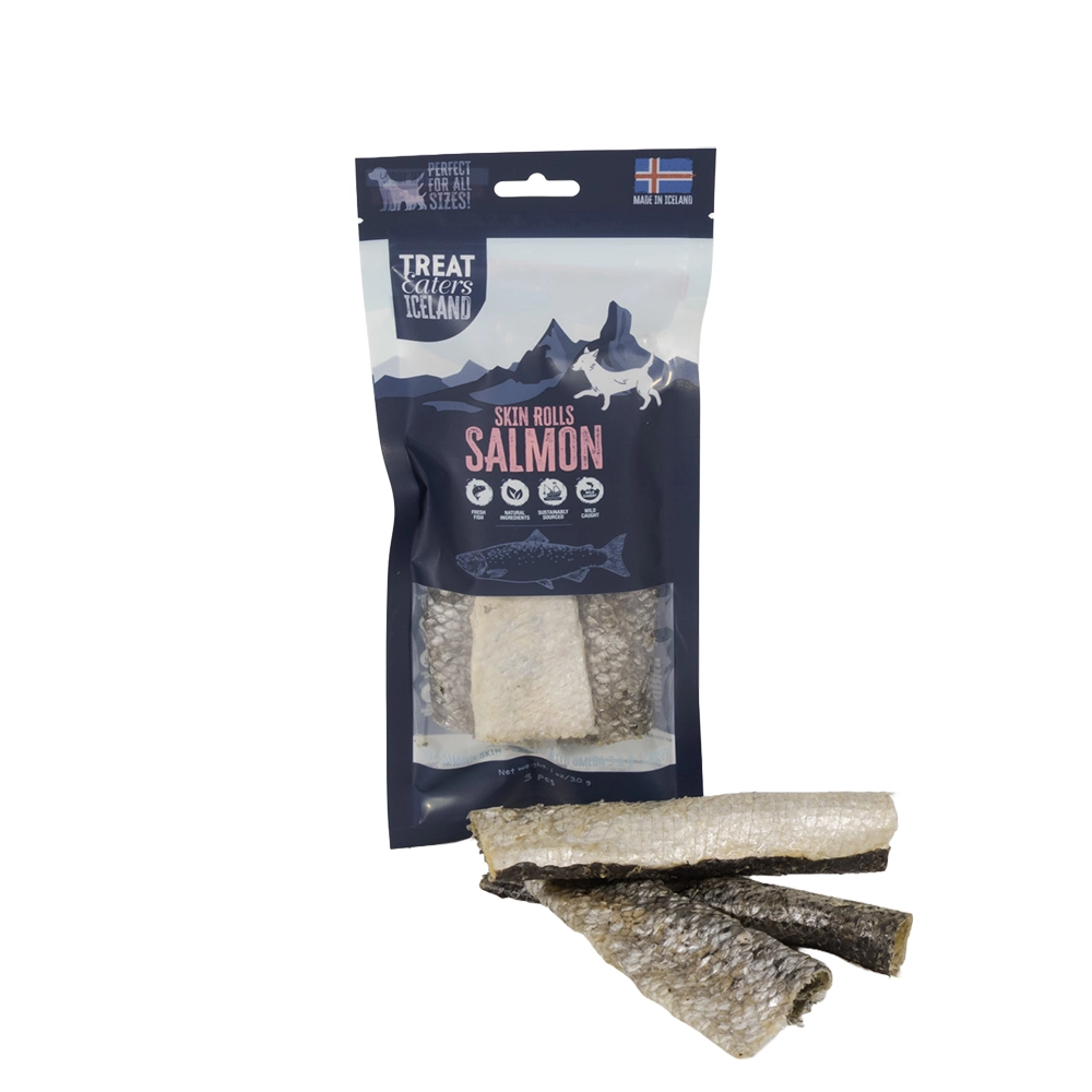 Treateaters Iceland salmon skin rolls dog chewing bone