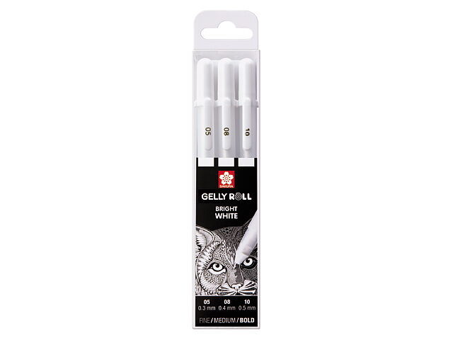 Sakura  Gelly Roll vita pennor 05/08/10 3-pack / Gelly Roll Basic White Pen 05/08/10 Set 3