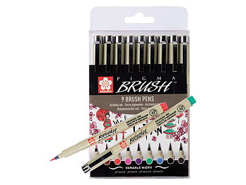 Sakura Pigma Brush penselpennor 9-pack /  Pigma Brush Wallet 9