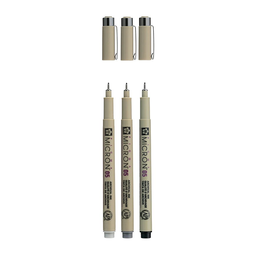 Sakura Pigma Micron 05 fineliner set 3 pens black & gray - 2