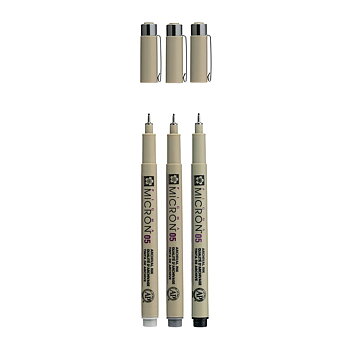 Sakura Pigma Micron 05 fineliner set 3 pens black & gray