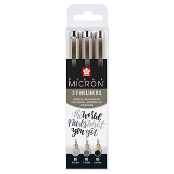 Sakura Pigma Micron 05 fineliner set 3 pens black & gray