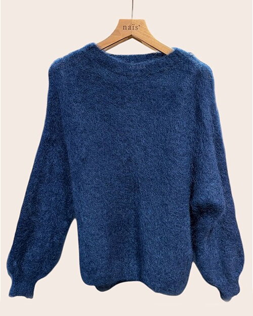Mohairjumper ballongärm marinblå