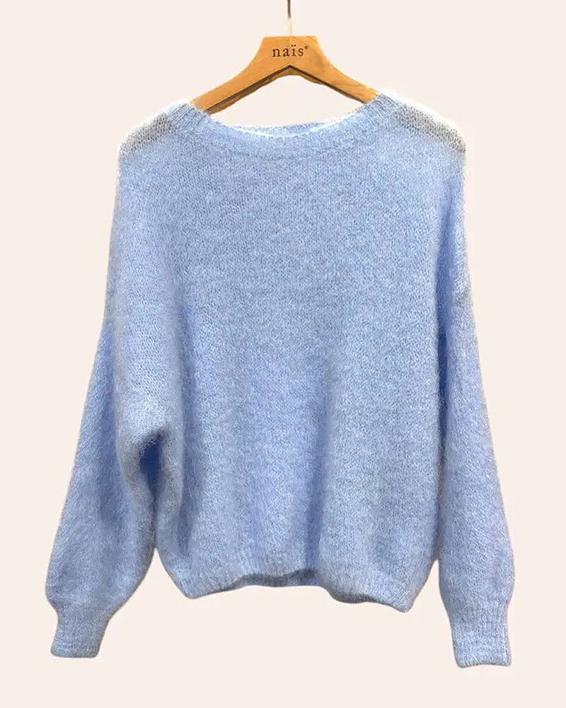Mohairjumper ballongärm himmelsblå