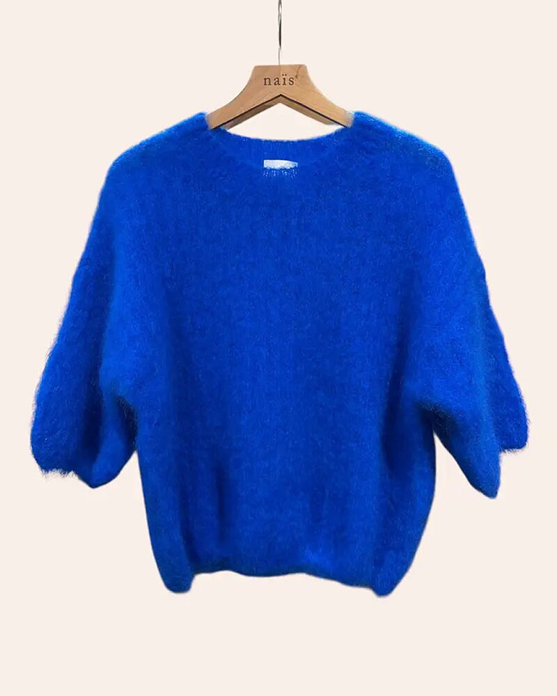 Mohairjumper kort ärm kornblå