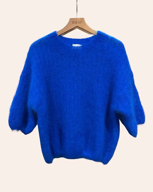 Mohairjumper kort ärm kornblå