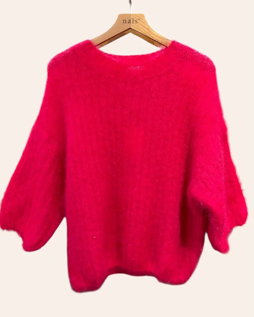 Mohairjumper kort ärm ceriserosa