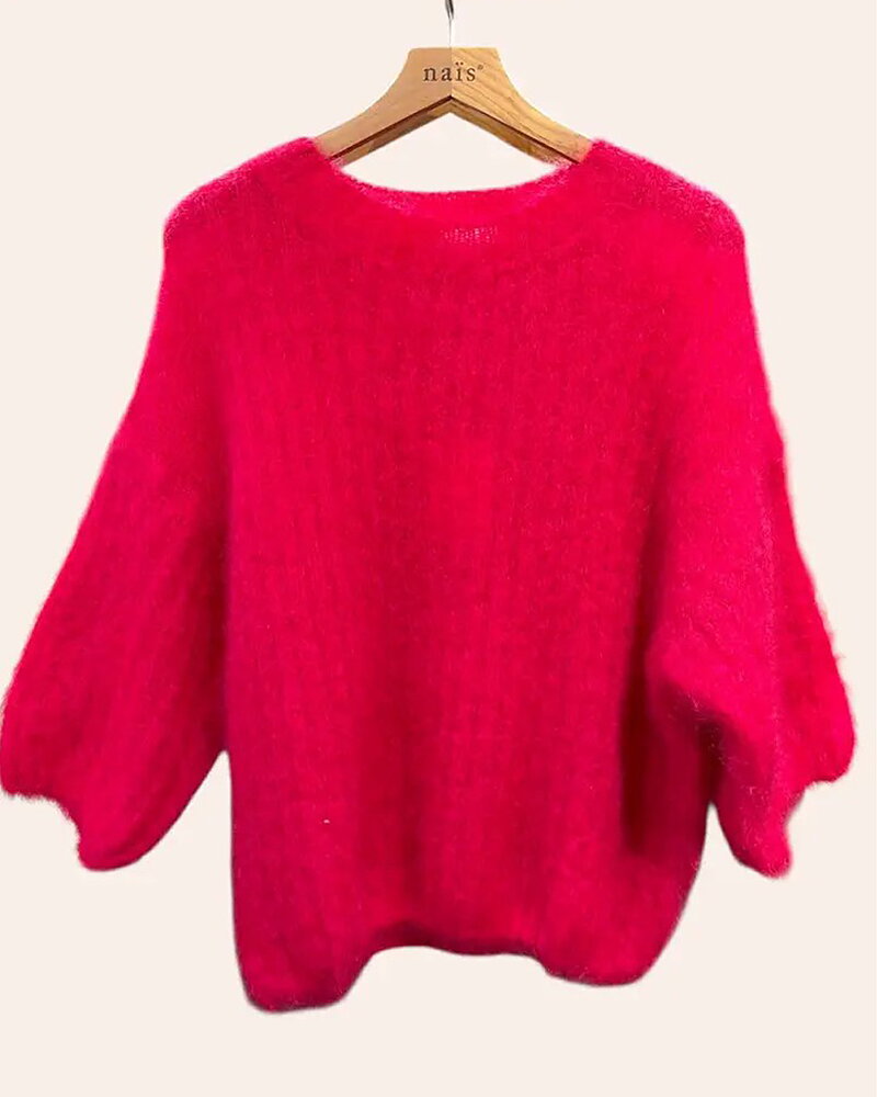 Mohairjumper kort ärm ceriserosa